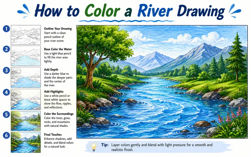 how to color a river drawing