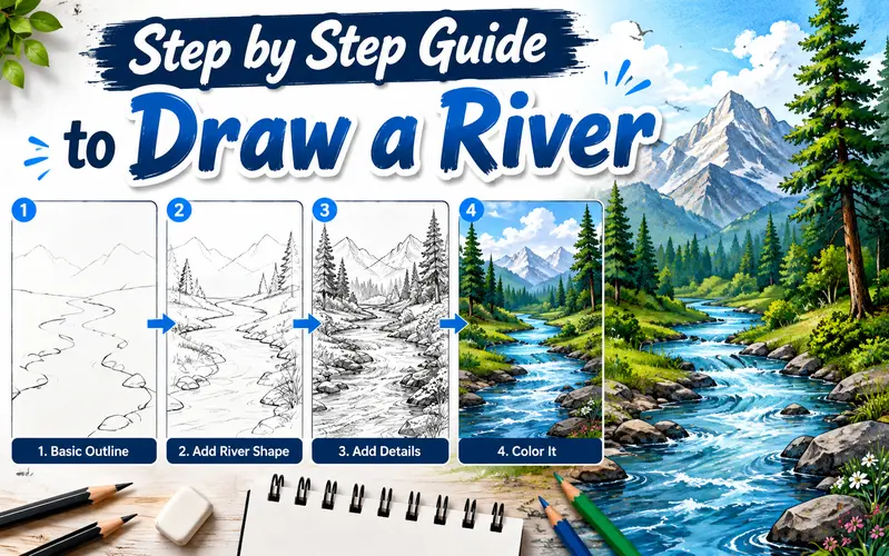 step by step guide to draw a river