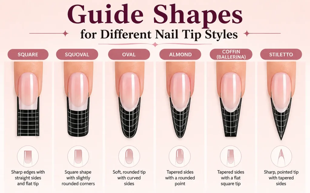 guide shapes for different nail tip styles